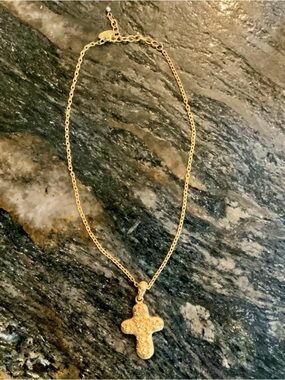 Jay Strongwater Gold Floral Cross Necklace